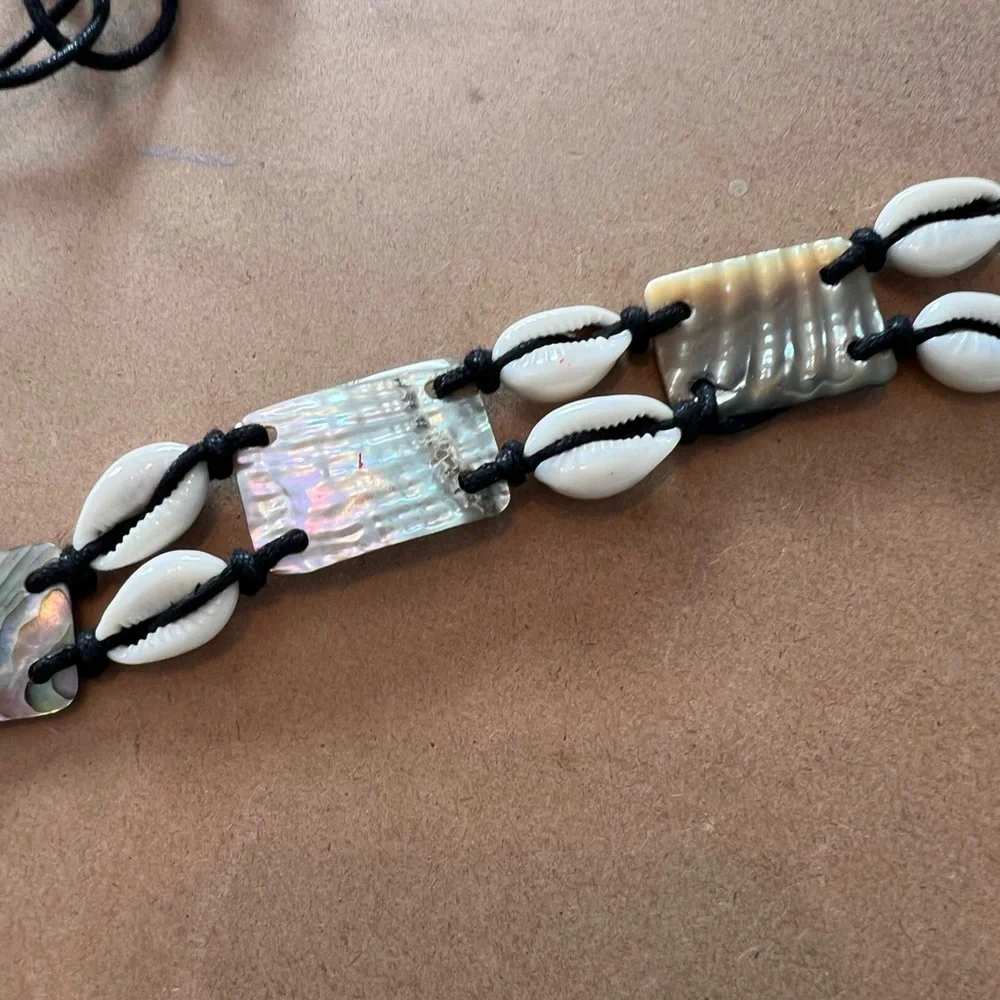 Boho Cowrie & Abalone Shell Belt | Adjustable Black Cord Coastal Waist Belt